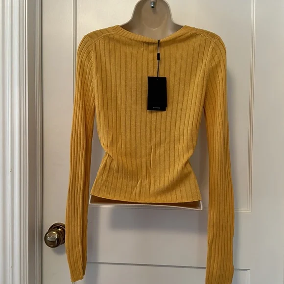 NAADAM SILK CASHMERE RIBBET KNIT SWEATER CARDIGAN ORANGE MUSTARD SIZE MEDIUM - Picture 3 of 5